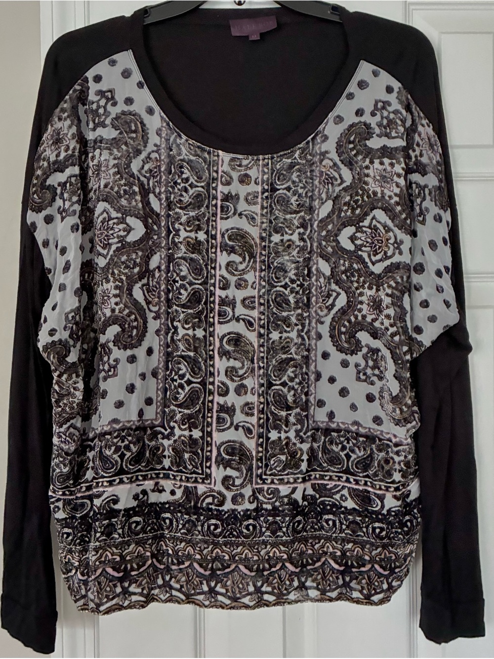 Hale Bob Silk/Cotton Blend LS Pullover. Size Medium. Paisley Silk Print &Cotton